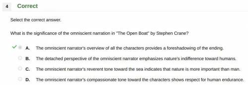 What is the significance of the omniscient narration in the open boat by stephen crane?   a.  the