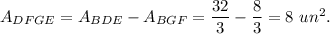 A_{DFGE}=A_{BDE}-A_{BGF}=\dfrac{32}{3}-\dfrac{8}{3}=8\ un^2.