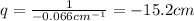q=\frac{1}{-0.066 cm^{-1}}=-15.2 cm