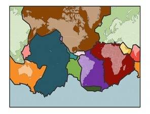 Identify the large brown tectonic plate and whether it is oceanic or continental.