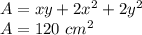 A=xy+2x^{2} +2y^{2}\\A=120\ cm^{2}