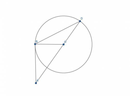 Ab is tangent to the circle k(o) at b, and ad is a secant, which goes through center o. point o is b