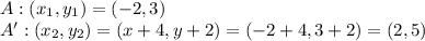 A: (x_ {1}, y_ {1}) = (- 2,3)\\A ':( x_ {2}, y_ {2}) = (x + 4, y + 2) = (- 2 + 4, 3 + 2) = (2,5)