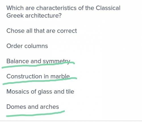 Which are characteristics of the classical greek architecture?  chose all that are correct  order co