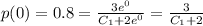 p(0)=0.8=\frac{3e^{0} }{C_1+2e^{0} } =\frac{3}{C_1+2}