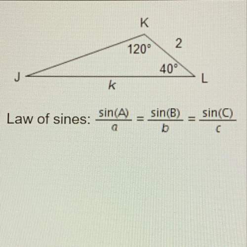 What is the approximate value of k? use the law of sines to find the answer. a.) 2.9 units b.) 3.