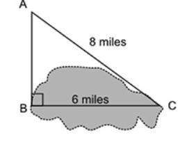 The figure shows the location of 3 points around a lake. the length of the lake, bc, is also shown.