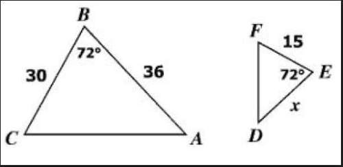 The given triangles are similar. solve for the missing side length i just did this problem and it do