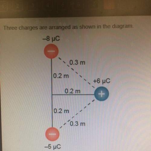 Three charge are arranged as shown in the diagram. the magnitude of the net electrical force acting