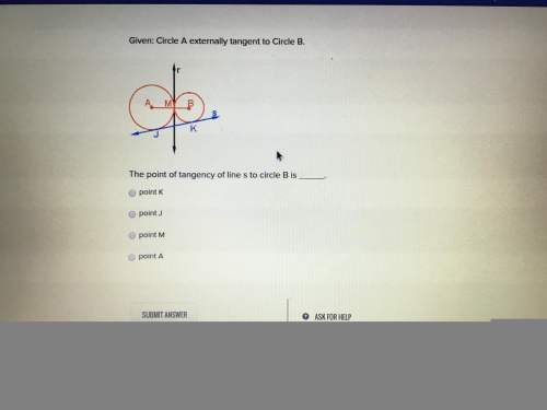 The point of tangency of line s to circle b is
