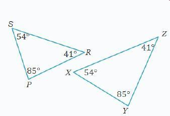 The triangles below are similar. which similarity statements describe the relationship between the t