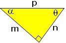 If n = 44 mm and p = 67 mm, what is the measure of angle θ?  a. 41° b. 57° c. 49°&lt;