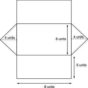 The net of an isosceles triangular prism is shown. what is the surface area, in square units, of the