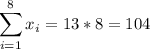 $\sum_{i=1}^8 x_{i} =13*8=104\\$&#10;