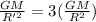 \frac{GM}{R'^2}=3(\frac{GM}{R^2})