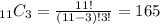 _{11}C_{3}=\frac{11!}{(11-3)!3!}=165
