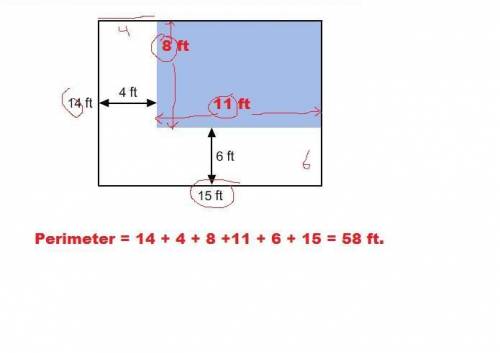 Find the perimeter of the region that is not shaded.  39 ft 29 ft 58 ft