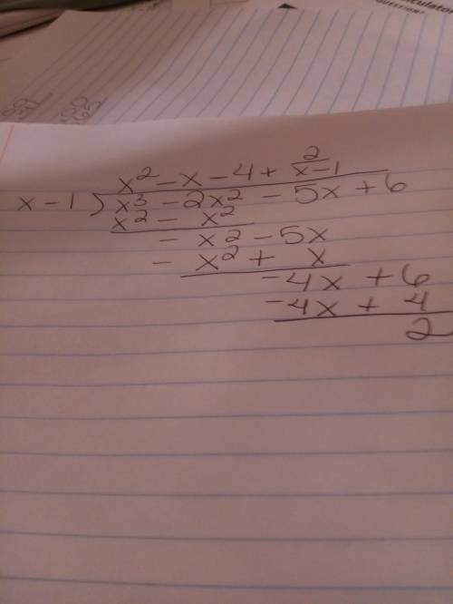 (x^3-2x^2-5x+6)÷(x-1) solve using long division, must show work