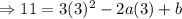 \Rightarrow 11=3(3)^2-2a(3)+b