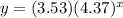 y=(3.53)(4.37)^x
