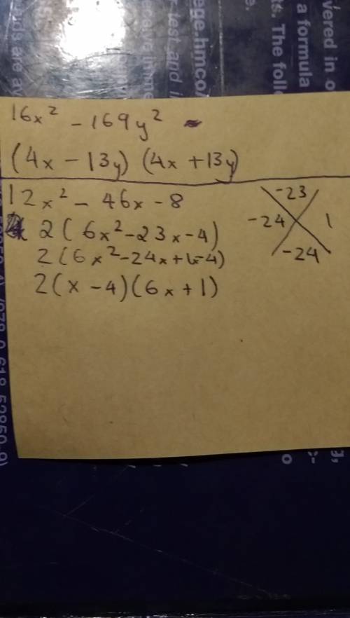 Which is a factor of 12x2– 46x – 8 ?  answer  2  3x – 4  2x + 1  3x – 2