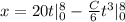 x=20t|_{0}^{8}-\frac{C}{6}t^3|_{0}^{8}