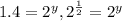 1.4=2^y,2^{\frac{1}{2}}=2^y
