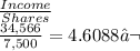 \frac{Income}{Shares}\\\frac{34,566}{7,500} = 4.6088‬
