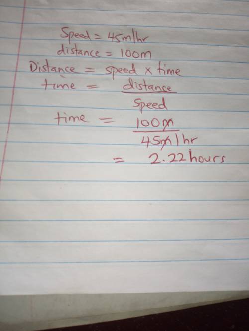 How long does it take a car traveling 45m/h to travel 100.00m