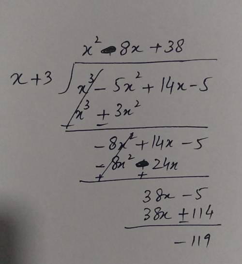 Determine the remainder when (x3 – 5x2 + 14x – 5) is divided by (x + 3).