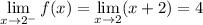 \displaystyle\lim_{x\to2^-}f(x)=\lim_{x\to2}(x+2)=4