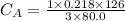 C_{A} = \frac{1 \times 0.218 \times 126 }{3 \times 80.0}