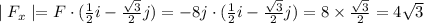 \mid F_x\mid=F\cdot (\frac{1}{2}i-\frac{\sqrt 3}{2}j)=-8j\cdot(\frac{1}{2}i-\frac{\sqrt 3}{2}j)=8\times \frac{\sqrt 3}{2}=4\sqrt 3