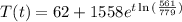 T(t) = 62 + 1558e^{t\ln{(\frac{561}{779})}}