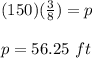 (150)(\frac{3}{8})=p\\\\p=56.25\ ft