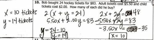 Bob bought 24 hockey tickets for $83. Adult tickets cost 5.50 and child tickets cost 2.00. How many