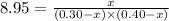 8.95=\frac{x}{(0.30-x)\times (0.40-x)}