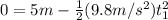 0 = 5m -\frac{1}{2}(9.8 m/s^2)t^2_1