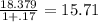 \frac{18.379}{1+.17} = 15.71