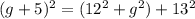 (g+5)^2=(12^2+g^2)+13^2