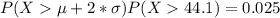 P(X\mu +2*\sigma)P(X44.1)=0.025