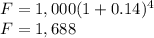 F = 1,000 (1 + 0.14)^{4} \\F = 1,688