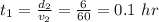 t_1=\frac{d_2}{v_2}=\frac{6}{60}=0.1\ hr