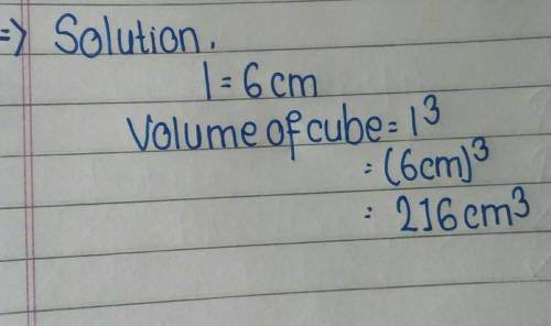 Find the volume of a cube where the length of each side is 6 centimeters.