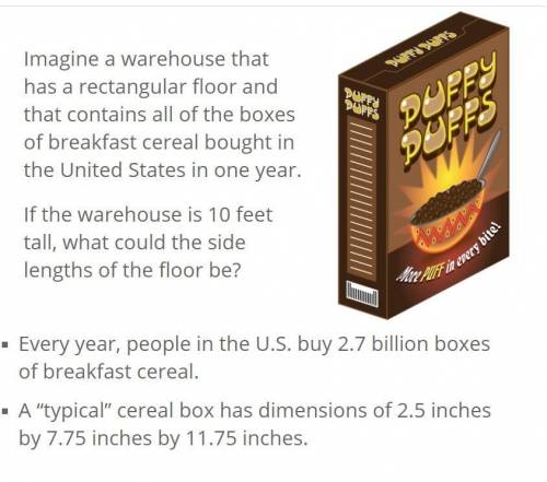 Imagine a warehouse that has a rectangular floor and that contains all of the boxes of breakfast cer