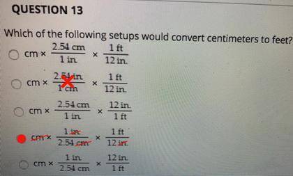 Which of the following set ups which converts centimeters to fit
