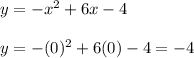 y=-x^2+6x-4\\\\y=-(0)^2+6(0)-4=-4