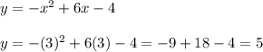 y=-x^2+6x-4\\\\y=-(3)^2+6(3)-4=-9+18-4=5