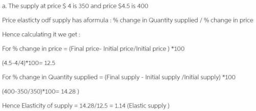 Using the midpoint method, what is the price elasticity of supply from a price of $4.00 to a price o
