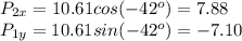 P_{2x}=10.61cos(-42^o)=7.88\\P_{1y}=10.61sin(-42^o)=-7.10